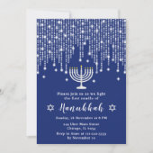 Blau- und Silberreihenleuchten Hanukkah-Party Einladung (Vorderseite)