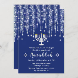 Blau- und Silberreihenleuchten Hanukkah-Party Einladung
