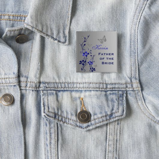 Blau und Silberschmetterling Blumenvater Button (Beispiel)