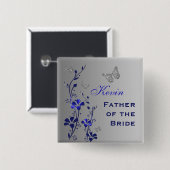 Blau und Silberschmetterling Blumenvater Button (Vorne & Hinten)