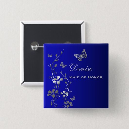 Blau- und Silberschmetterling-Button Button (Vorne & Hinten)