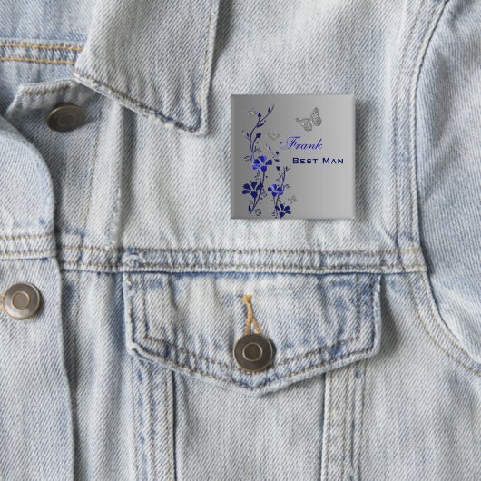 Blau und Silberschmetterling Trauzeuge Button (Beispiel)