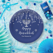 Blau und Silver String Lights Happy Hanukkah Pappteller (Party)
