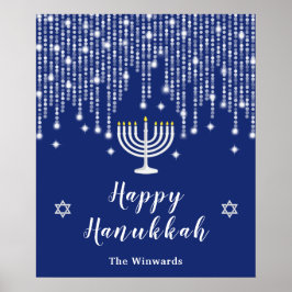 Blau und Silver String Lights Happy Hanukkah Poster