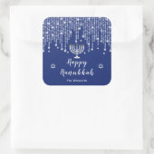 Blau und Silver String Lights Happy Hanukkah Quadratischer Aufkleber (Tasche)