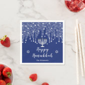 Blau und Silver String Lights Happy Hanukkah Serviette (Beispiel)
