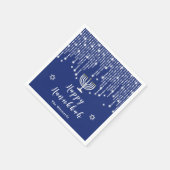 Blau und Silver String Lights Happy Hanukkah Serviette (Ecke)