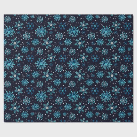 Blau und Silver Winter Schneeflocken Muster Geschenkpapier (Flach)