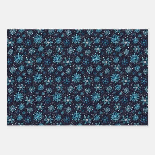 Blau und Silver Winter Schneeflocken Muster Geschenkpapier Set (Vorderseite 3)