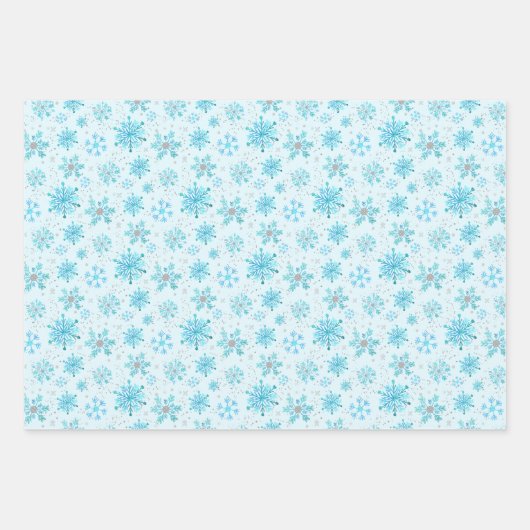 Blau und Silver Winter Schneeflocken Muster Geschenkpapier Set (Vorderseite 2)
