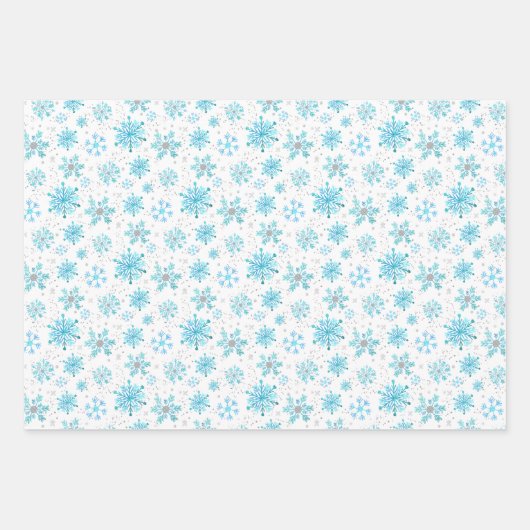 Blau und Silver Winter Schneeflocken Muster Geschenkpapier Set (Vorderseite)