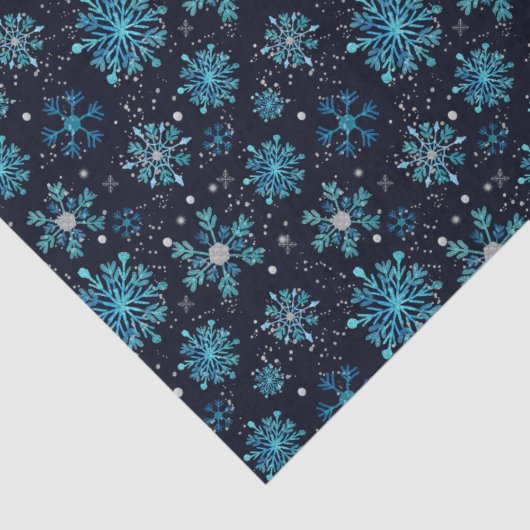 Blau und Silver Winter Schneeflocken Muster Seidenpapier (Detail)