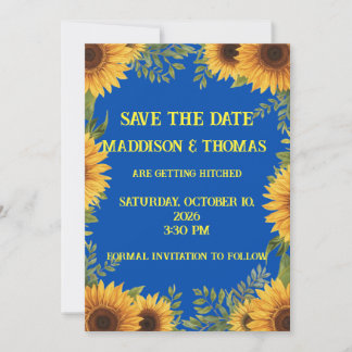 Blau und Sonnenblume Personalisierte Save The Date Einladung
