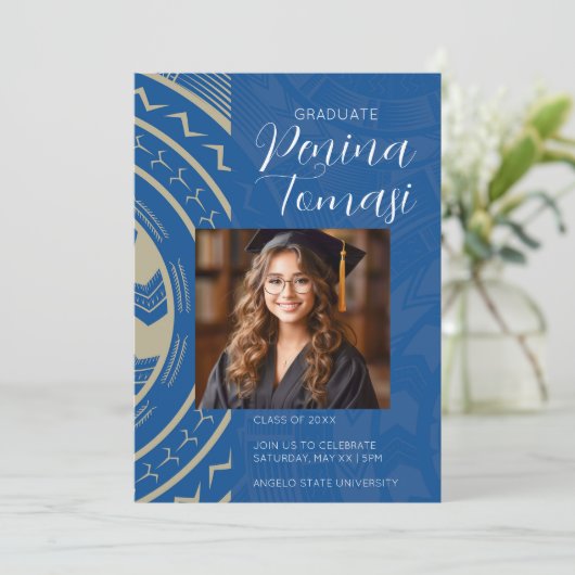 Blau und Tan Einladung (Stehend Vorderseite)