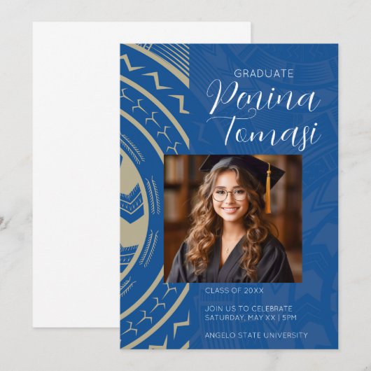 Blau und Tan Einladung (Vorne/Hinten)