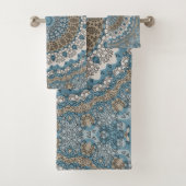 Blau und Tan Mandala Intricate Geometrisches Muste Badhandtuch Set (Insitu)