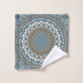 Blau und Tan Mandala Intricate Geometrisches Muste Badhandtuch Set (Waschlappen)