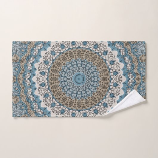 Blau und Tan Mandala Intricate Geometrisches Muste Badhandtuch Set (Handtuch)