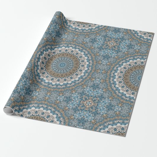 Blau und Tan Mandala Intricate Geometrisches Muste Geschenkpapier (Ungerollt)