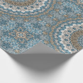 Blau und Tan Mandala Intricate Geometrisches Muste Geschenkpapier (Ecke)