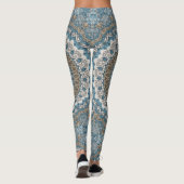 Blau und Tan Mandala Intricate Geometrisches Muste Leggings (Rückseite)