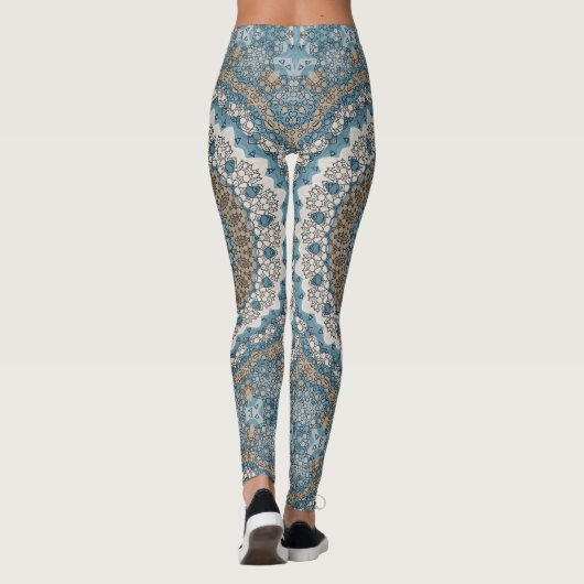 Blau und Tan Mandala Intricate Geometrisches Muste Leggings (Rückseite)
