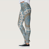 Blau und Tan Mandala Intricate Geometrisches Muste Leggings (Links)