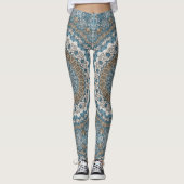Blau und Tan Mandala Intricate Geometrisches Muste Leggings (Vorderseite)