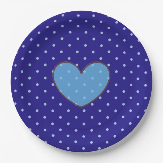 Blau und Tan Polka Dotted Party Plate Pappteller (Vorderseite)