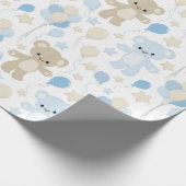 BLAU- UND TAN-TEDDY-BÄREN UND -BALLOONEN GESCHENKPAPIER (Ecke)