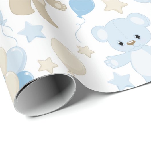 BLAU- UND TAN-TEDDY-BÄREN UND -BALLOONEN GESCHENKPAPIER (Rolleneckpunkt)