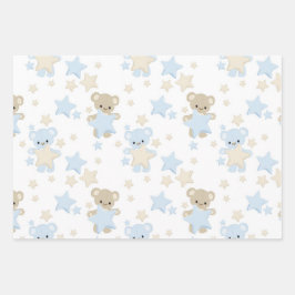 BLAU- UND TAN-TEDDY-BÄREN UND -BÄREN GESCHENKPAPIER SET