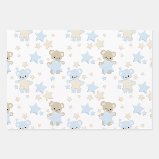 BLAU- UND TAN-TEDDY-BÄREN UND -BÄREN GESCHENKPAPIER SET (Vorderseite)