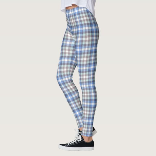 Blau und Taupe Tartan Muster Leggings (Links)