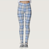 Blau und Taupe Tartan Muster Leggings (Vorderseite)