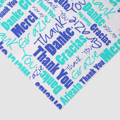 Blau und Türkis DANK IHNEN Word Collage Seidenpapier (Ausschnitt)