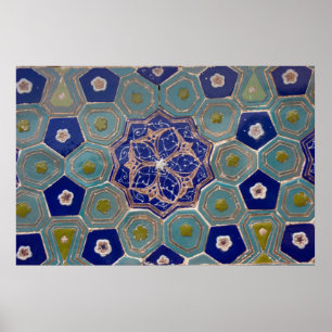 Blau und Türkis Maiolica Fliesen Poster