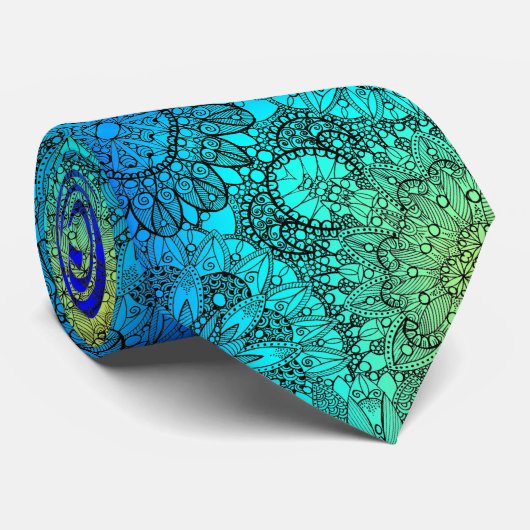 Blau und Türkis Mandala Muster Neck Tie Krawatte (Gerollt)