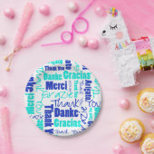 Blau und Türkis Mehrsprachig Vielen Dank Pappteller (Party)