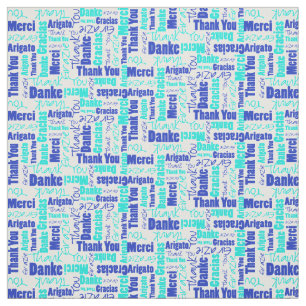 Blau und Türkis Vielen Dank Word Cloud Stoff
