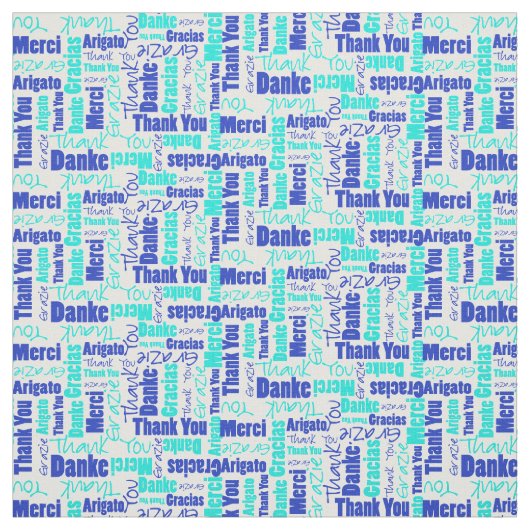 Blau und Türkis Vielen Dank Word Cloud Stoff (Muster)