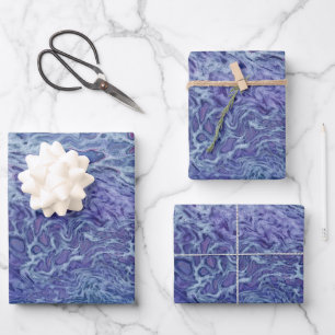Blau und Violett Akryllische Abstrakte Fluid Art Geschenkpapier Set