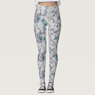 Blau und violett Blumiges auf Grau Leggings