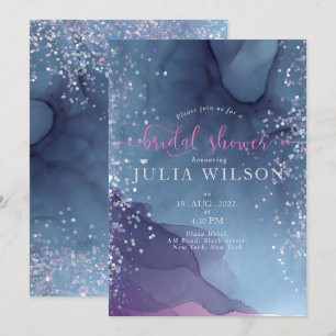 Blau und violette Alkoholtinte mit glitzerndem Mys Einladung