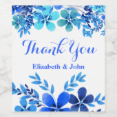 Blau und Wasser Wasserfarben | Danke Hochzeit Weinetikett (Einzelnes Label)
