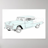 Blau und Weiß 1955 Chevy Bel Air Zeichnend Poster (Vorne)