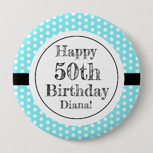 Blau und weiß 50. Geburtstag Polka Dots Button