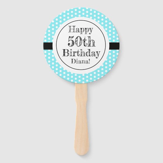 Blau und weiß 50. Geburtstag Polka Dots Fächer (Vorderseite)
