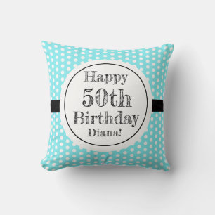Blau und weiß 50. Geburtstag Polka Dots Kissen