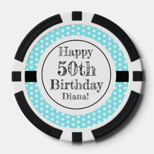 Blau und weiß 50. Geburtstag Polka Dots Pokerchips